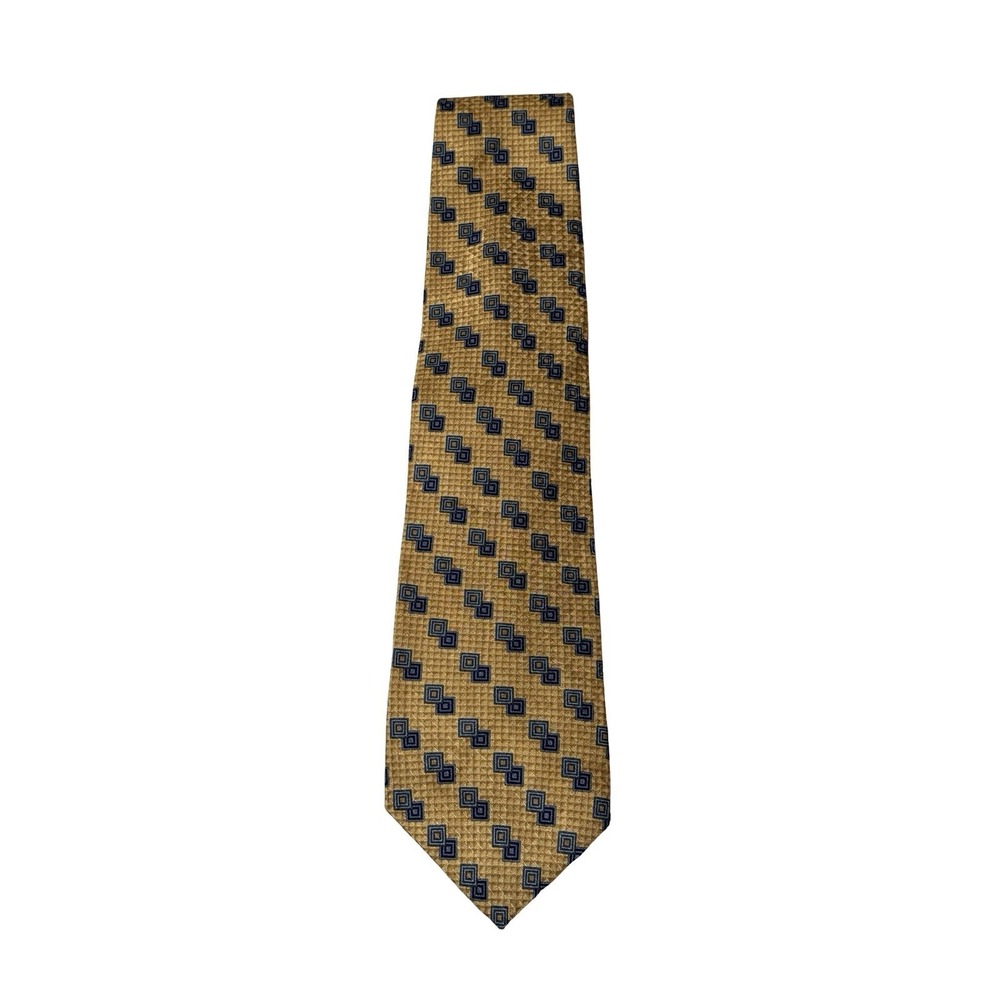 Calvin Klein Men's Geometric All Silk 4" Width Tie Yellow Blue